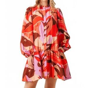 NEW ODDI conversational printed mini shirt dress in red
